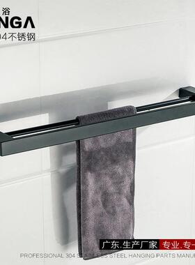 加厚毛巾杆方形黑色烤漆双层杆架毛巾挂直售N1002H