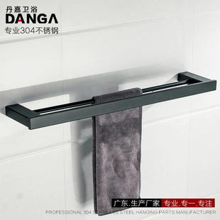 加厚毛巾杆方形黑色烤漆双层杆架毛巾挂直售N1002H