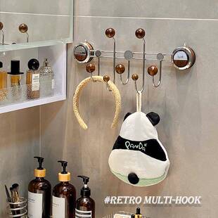 中古风卫生间洗手台墙上吸盘高级复古一排式擦手毛巾发圈收纳挂钩