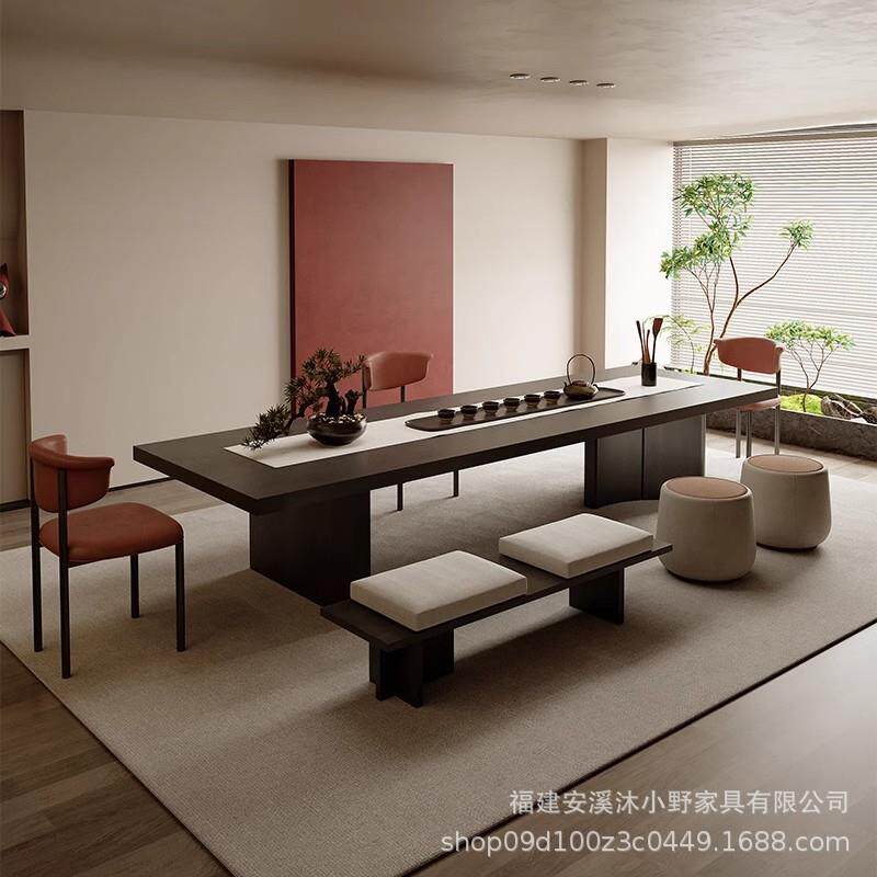 简约意式实木大板简约泡茶台茶桌椅组合办公室家用轻奢高级感