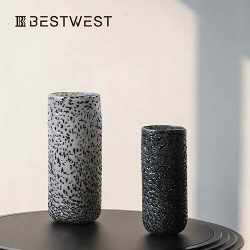 Bestwest火龙果斑点直筒柱状水培玻璃花瓶样板间花器软装饰品