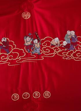 婚2025LKI新款60s百子子图庆被子喜被绣花冬被全棉被立冬体边被被