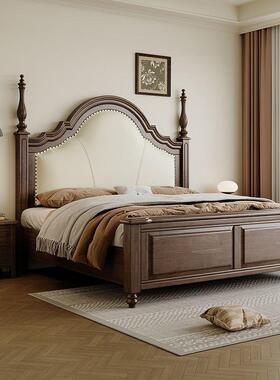 美包式实木床轻奢胡桃木复床15米中古风床头软古9852.米x2.2大床