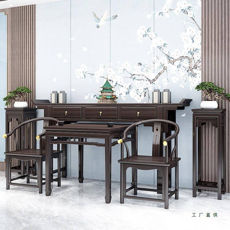 新中式中堂件套堂全实木条案供奉桌佛台简屋约翘头桌六神台八985图片