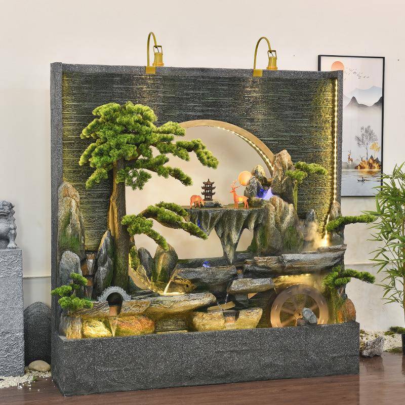 水幕墙流水摆件户外庭院店BY2223假山泉鱼喷缸酒屏风饰景观装办公
