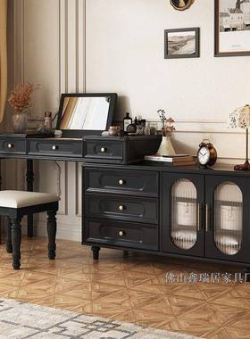 法式复古15095台实梳妆斗柜一风体美式中古化妆木桌卧室床尾柜小