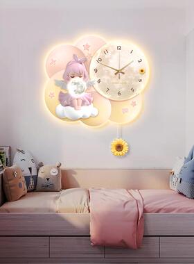 守护天使儿装QWL2447饰画女孩房童间钟表挂房卧钟静音挂画公主室