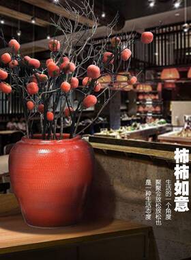 新中式红色落地大号34158瓷花软瓶摆件罐干支陶花盆陶酒店餐厅别