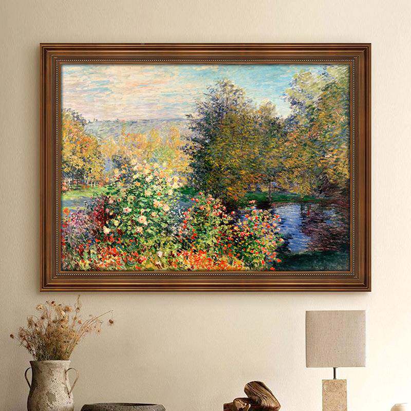 玄莫奈装饰画睡日出印象复古油画花园美式挂画莲客厅关MNHB326组