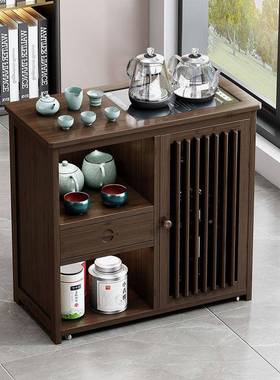 可移茶台桌侧边茶柜茶沙发边几储物茶水柜实木带轮烧水动壶一9939