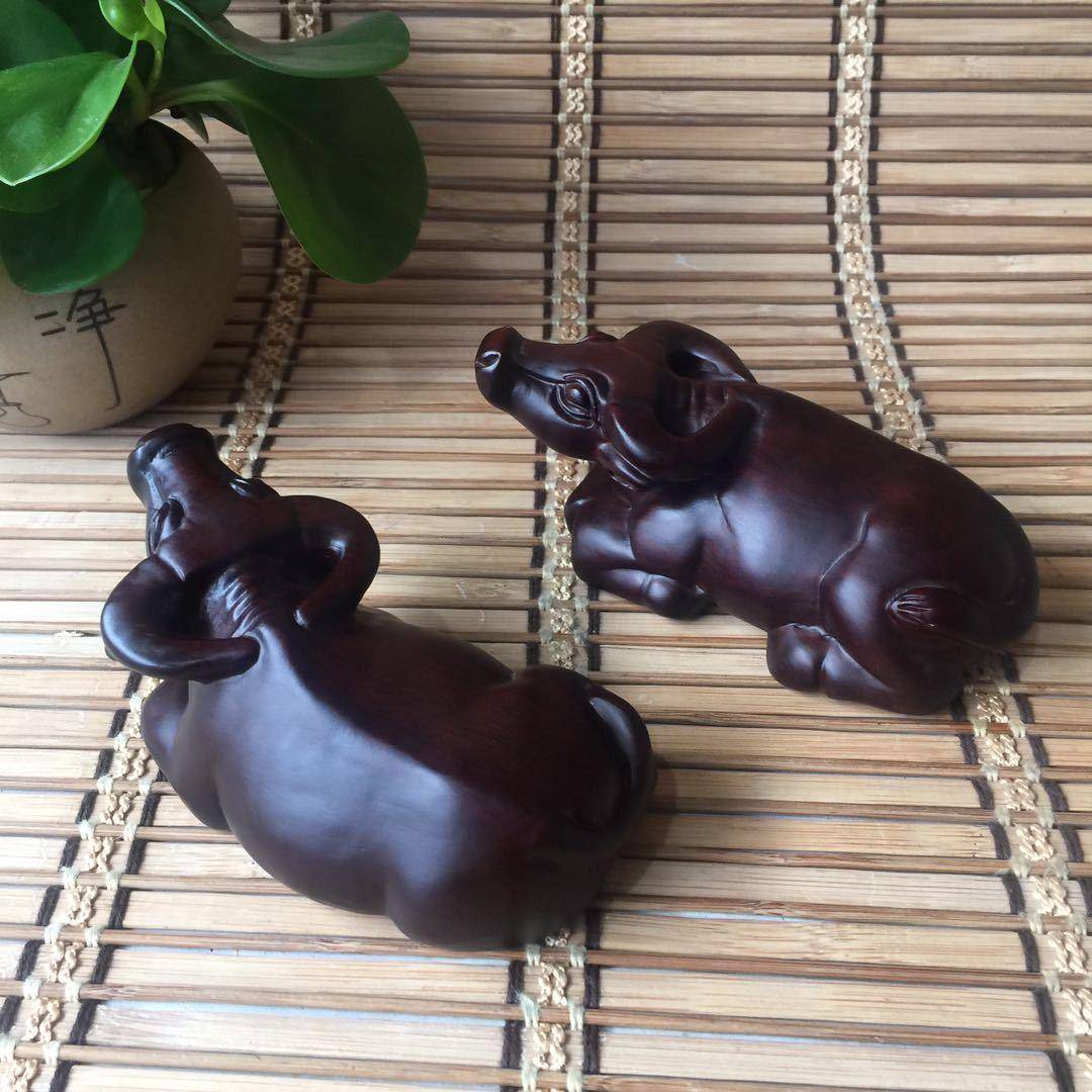 厂家销售黑檀雕水牛汽0190车摆件实摆木雕二木刻十生肖牛木质工艺