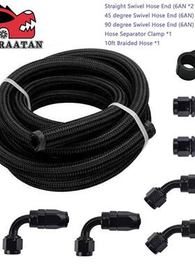 QHL改装F件ebay10AN龙6-6AN黑色尼编织燃T油管路软管卡箍油管接头