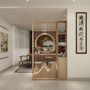 新实进中屏风隔断客厅木格栅茶49963室置物架门遮挡玄关式柜正对