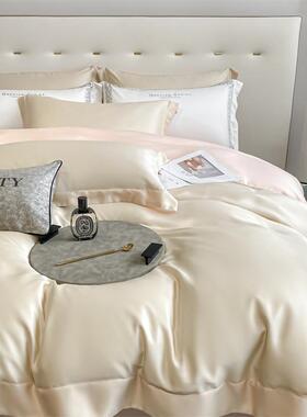 100s高裸端兰精冰感天丝四件奢YVX套夏季轻冰丝单床单被套滑睡床