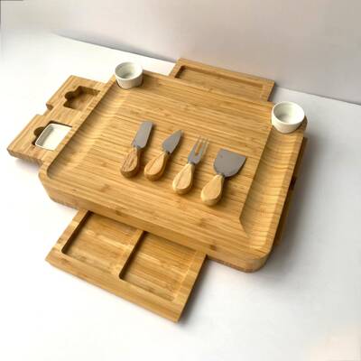 竹菜托板板LC-39325芝士板菜板奶酪带砧陶瓷碗餐具盘套装亚马逊爆