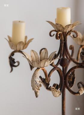 复古落地蜡烛烛台铁艺创意民筒宿做旧摆设法式床76355头柜饰蜡烛