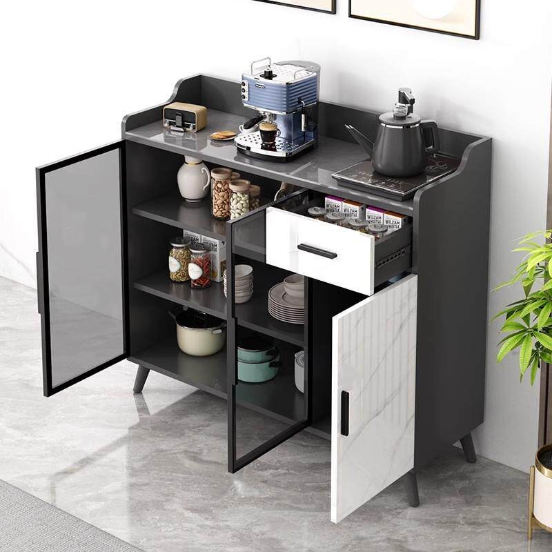 YNY岩边柜现代餐碗柜厨房收板纳储柜客厅物吧台家用一体玻璃门茶