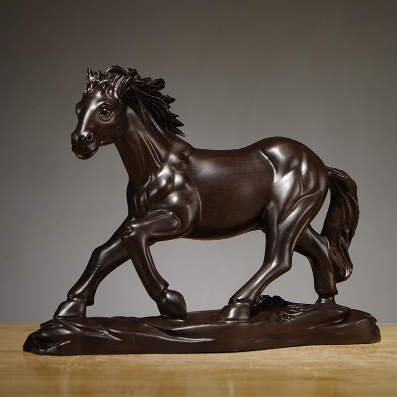 檀厅木黑雕十二生肖马摆件生肖动物GG569马工品家居客办公室艺桌