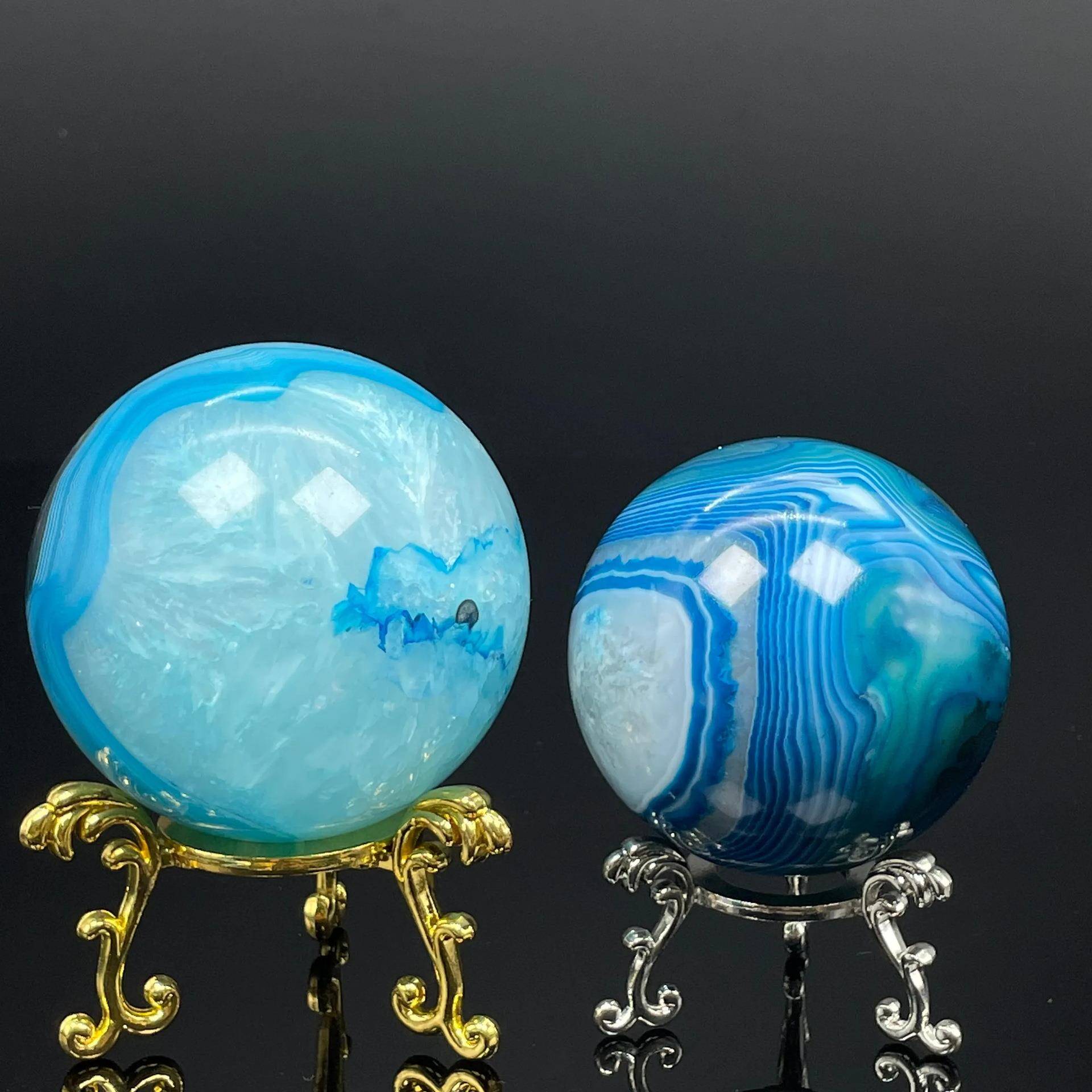 居跨境天品然宝石染色丝蓝玛瑙球型摆件家婚庆万圣缠节新F染色缠