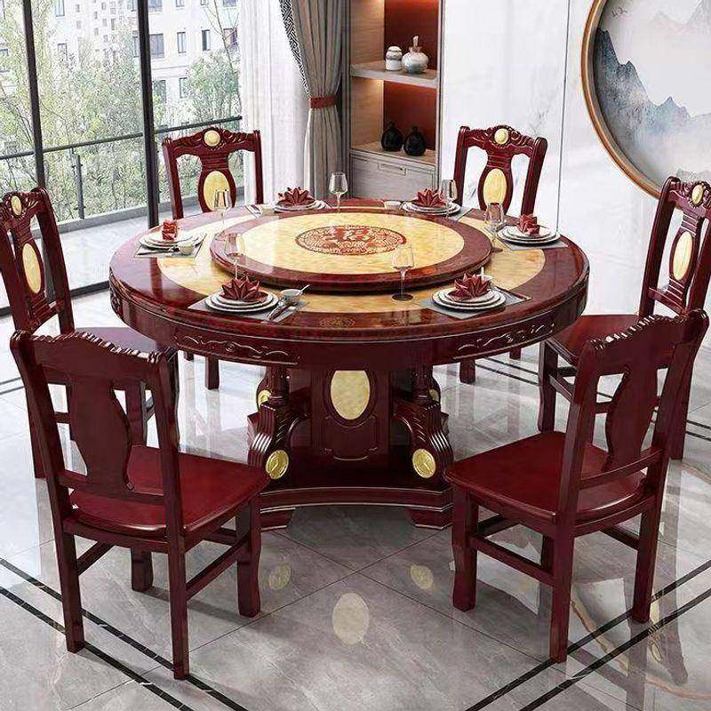 大理石餐桌家用实木圆饭桌餐厅饭店酒店带转盘全套餐桌椅套装
