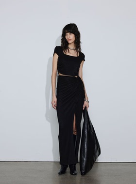 APARALLEL马蹄领抽褶短袖T恤 不对称抽褶开衩长款半身裙