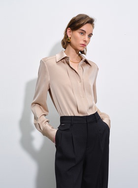 APARALLEL立体压褶修身短款醋酸衬衫