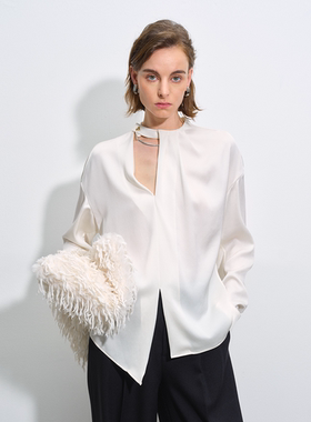 APARALLEL郭晶晶同款 金属装饰镂空醋酸不对称下摆长袖衬衫