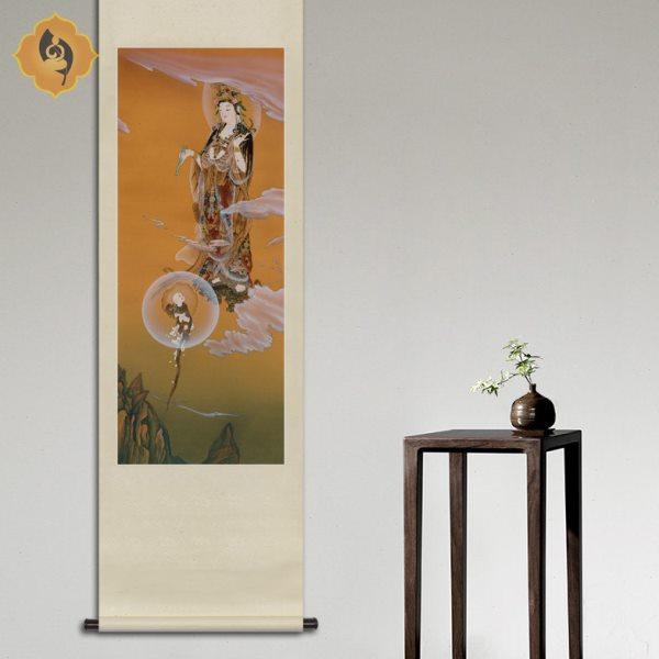 工笔人物国画送子观音菩萨画像玄关书房客厅中式装饰挂画卷轴画框,家居饰品,国画,淘宝优惠券,粉丝福利购,淘宝优惠卷