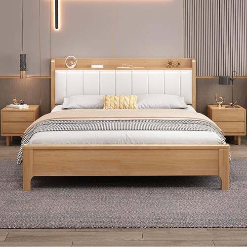 北欧实木床1.8米双人大床主卧现代简约单人1.5家用原木民宿储物床