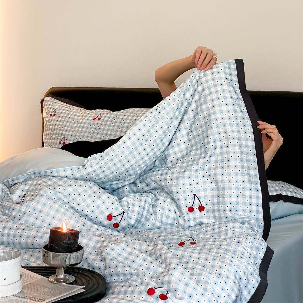 数码印花刺绣凉感被套床单春夏季裸睡床品天丝棉简约四件套