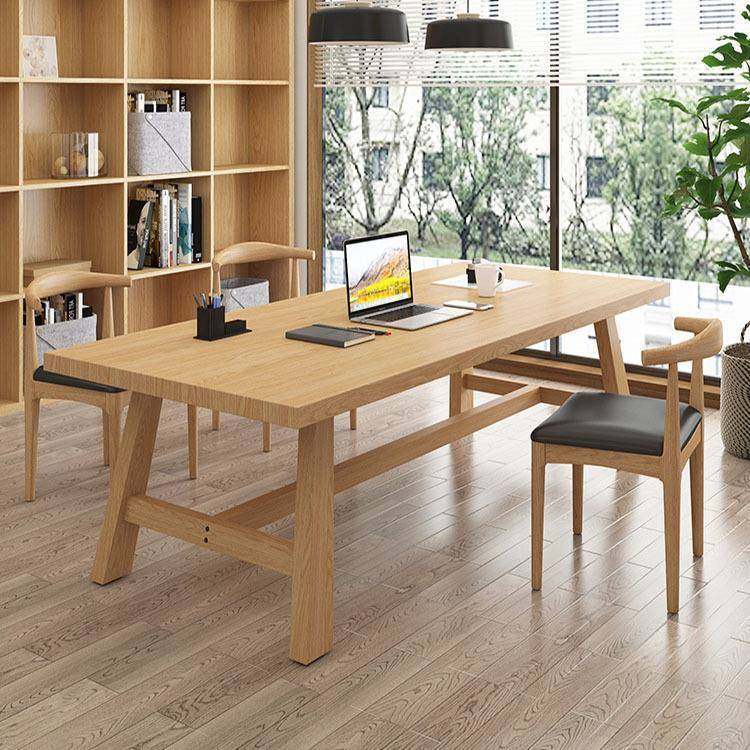 北欧书房全实木书桌长条多人洽谈办公桌工作室商用大板电脑桌椅
