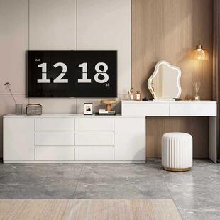 A6L意式极简纯实木岩板梳妆台斗柜一体卧室电视柜化妆桌组合床尾