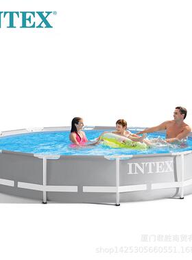 INTEX26756圆形支架儿童泳池成人家用户外小孩水上乐园6米直径