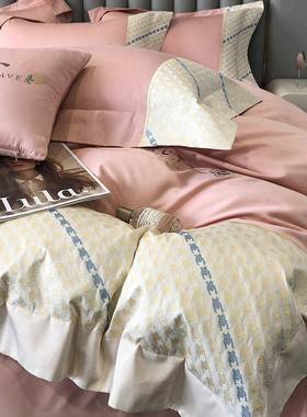 时尚经典百搭简约长绒棉重工刺绣拼接床上用品四件套