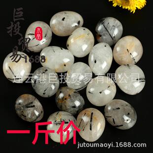 天然黑碧玺滚石摆件瑜伽石水晶黑发晶把玩原石碧玺发儿童淘矿挖宝