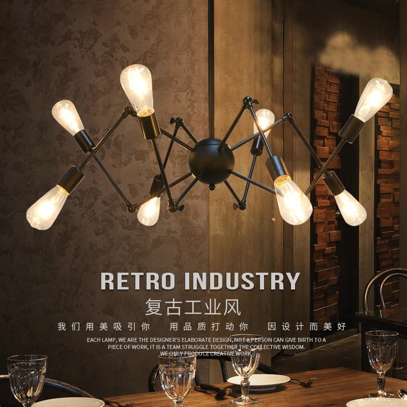 北欧简易创意办公室个性铁艺吊灯复古工业酒吧多头蜘蛛灯吊灯