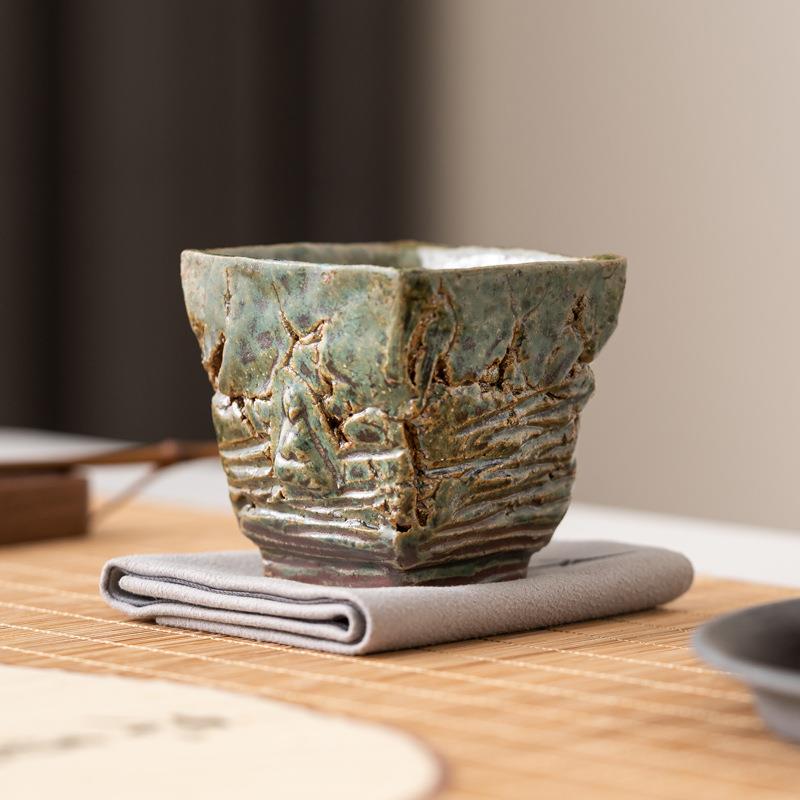 敦煌印象四方杯手作志野烧茶盏主人杯日式轻奢家用陶瓷茶杯品茗杯