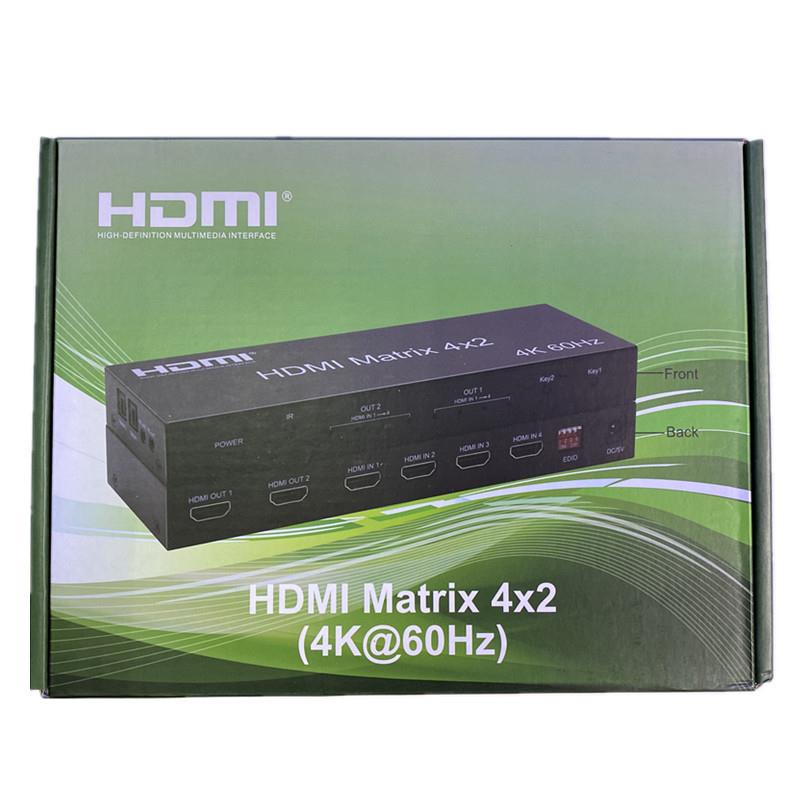 HDMI2.0切换分配器4进2出HDMIMatrix4x2(4k@60hz)带遥控/音频