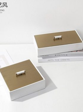 简约现代橙白色编织金属首饰盒收纳盒摆件样板房儿童房饰品盒装饰