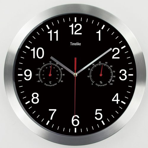 12寸金属简约北欧挂钟带温湿度计创意客厅钟表静音石英钟挂表壁钟