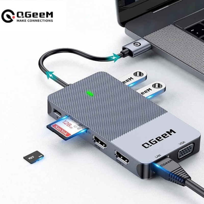 QGeeM11合1扩展坞USB拓展坞displaylinkHUB集线器音频网口读卡器