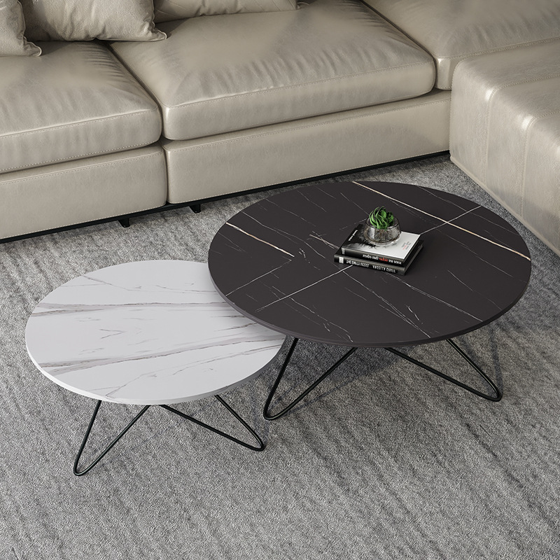 简约现代客厅岩板圆形茶几组合小户型北欧大理石创意矮茶桌家具