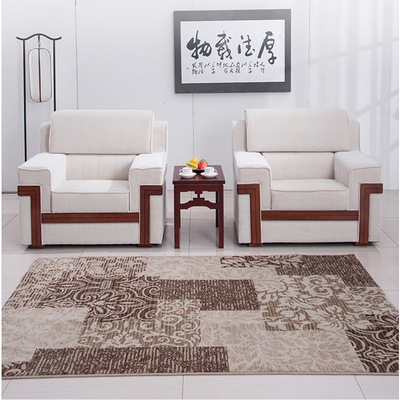 现代简约办公室接待会议室洽谈办公沙发单人实木框架布艺