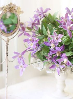 法式花朵装饰镜带托盘带挂钩的化妆镜首饰挂架复古白色桌面装饰