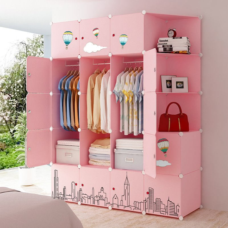 简易衣柜组装单人卧室租房经济型家用收纳挂仿实木塑料布衣橱柜子