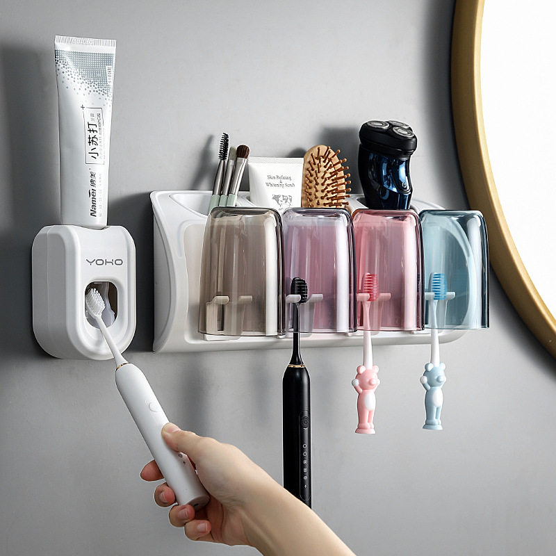 漱口杯刷牙杯子套装一家四口壁挂家庭牙膏牙刷牙杯置物架现货批发