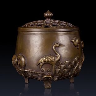 纯黄铜仙鹤香炉摆件铜香炉工艺品香炉摆件香炉装饰品熏香炉摆件