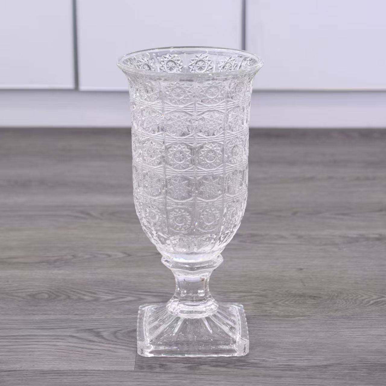 晶雕彩美式复古浮雕玻璃大号台面花瓶铁丝其它编织婚庆