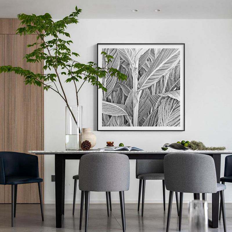 现代简约玄关书房装饰画抽象黑白线条植物客厅挂画餐厅文艺壁画