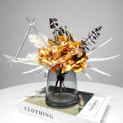 仿真花现代花艺玻璃插花客厅餐桌样板间洽谈桌装饰轻奢工艺品摆件